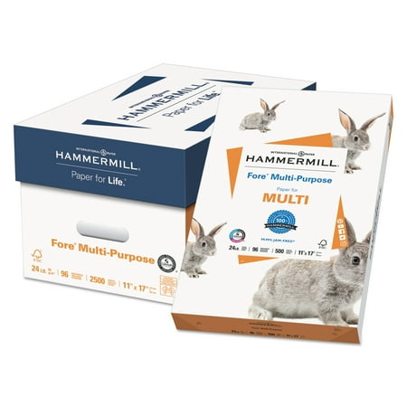 Hammermill Fore Multipurpose Paper, 96 Bright, 24lb, 11 x 17, White, 500 Sheets/Ream -HAM102848