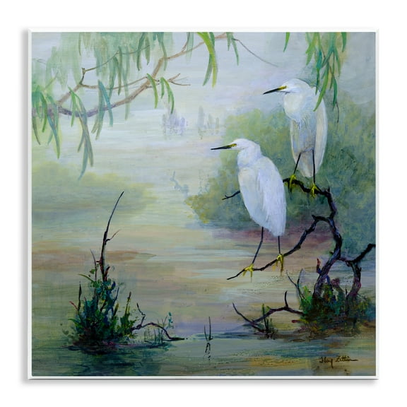 Stupell Industries Egrets & Marshland Edge Birds Painting Unframed Art Print Wall Art, 12 x 12