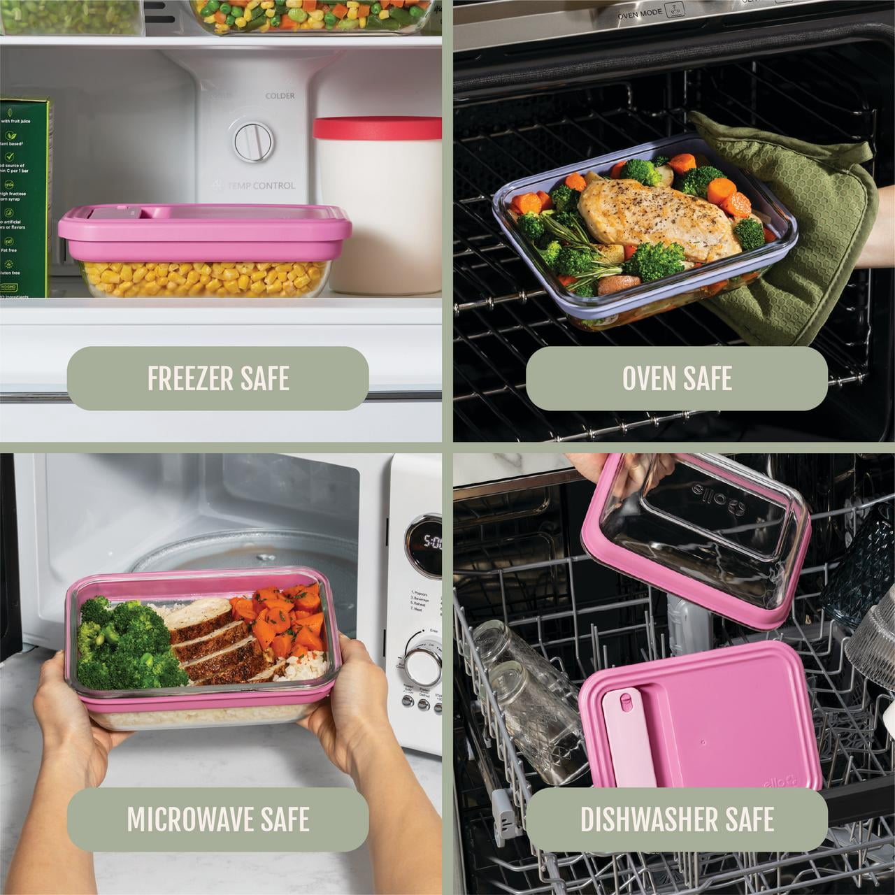 Ello Fresh Stack Glass 3.7cup 8piece Meal Prep Set, Designed to Help with Everyday Organization, and Meal Preparation