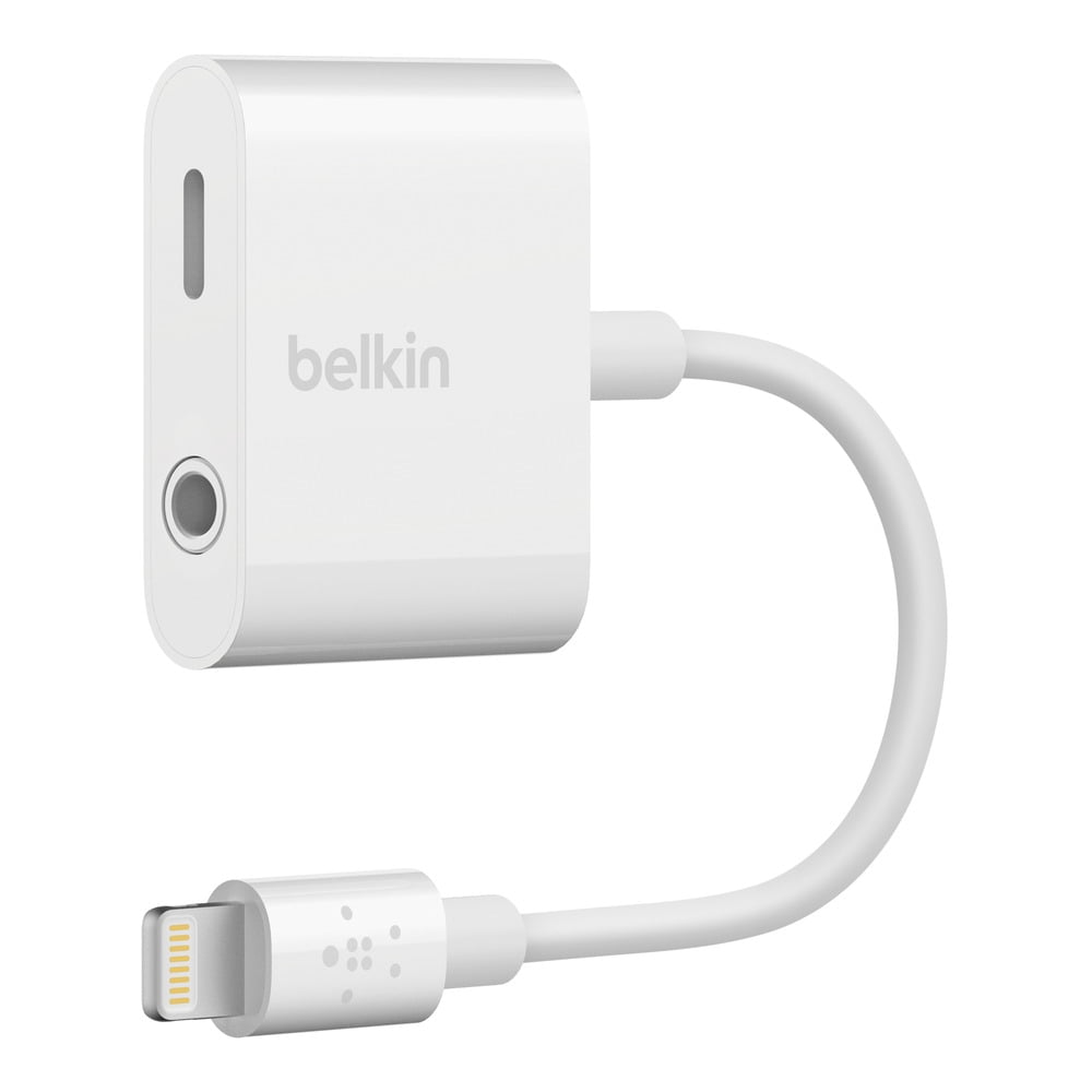 Belkin Lightning to 3.5mm Audio Cable + Audio Charger Splitter, 2 in 1 Aux Headphone Adapter and Charger Dongle, Compatible with iPhone 14, 13, 12, 11, iPhone X - White