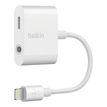 Belkin Lightning to 3.5mm Audio Cable + Audio Charger Splitter, 2 in 1 Aux Headphone Adapter and Charger Dongle, Compatible with iPhone 14, 13, 12, 11, iPhone X - White