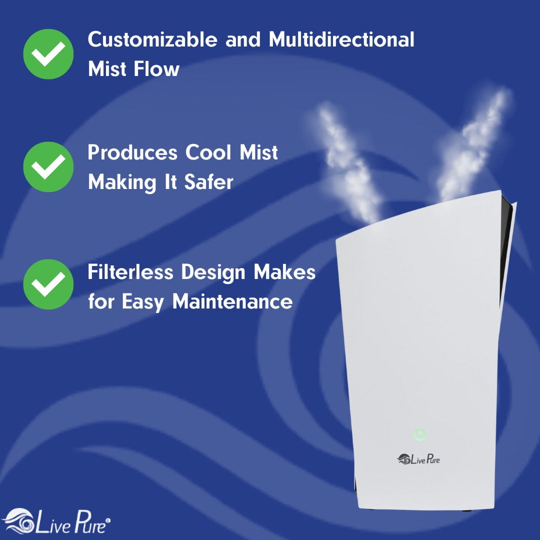 LP485HUM LivePure Ultrasonic Humidifier (8.5 x 6.5 x 14.5 in) - Long Lasting Mist Performance, Quiet Operation, Compact Humidifier for Home, Bedroom, Nursery, Office, and Dorms – Denim Blue