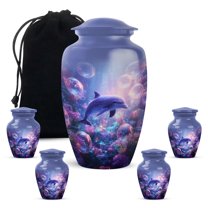 Yatskia Purple Dolphin Urns for Human Ashes Adult Female, Decorative Urns for Human Ash, Large Burial Urn for Ashes Adult Male, (Classic 10 Inch and 3 Inch)