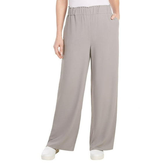 Hilary Radley Women's Wide Leg Crinkle Pants With Elasticwaistband (Gray, XL)