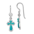 thumbnail image 1 of 925 Sterling Silver Simulated Turquoise Cross Flower Drop Dangle Earrings Religious, 1 of 6