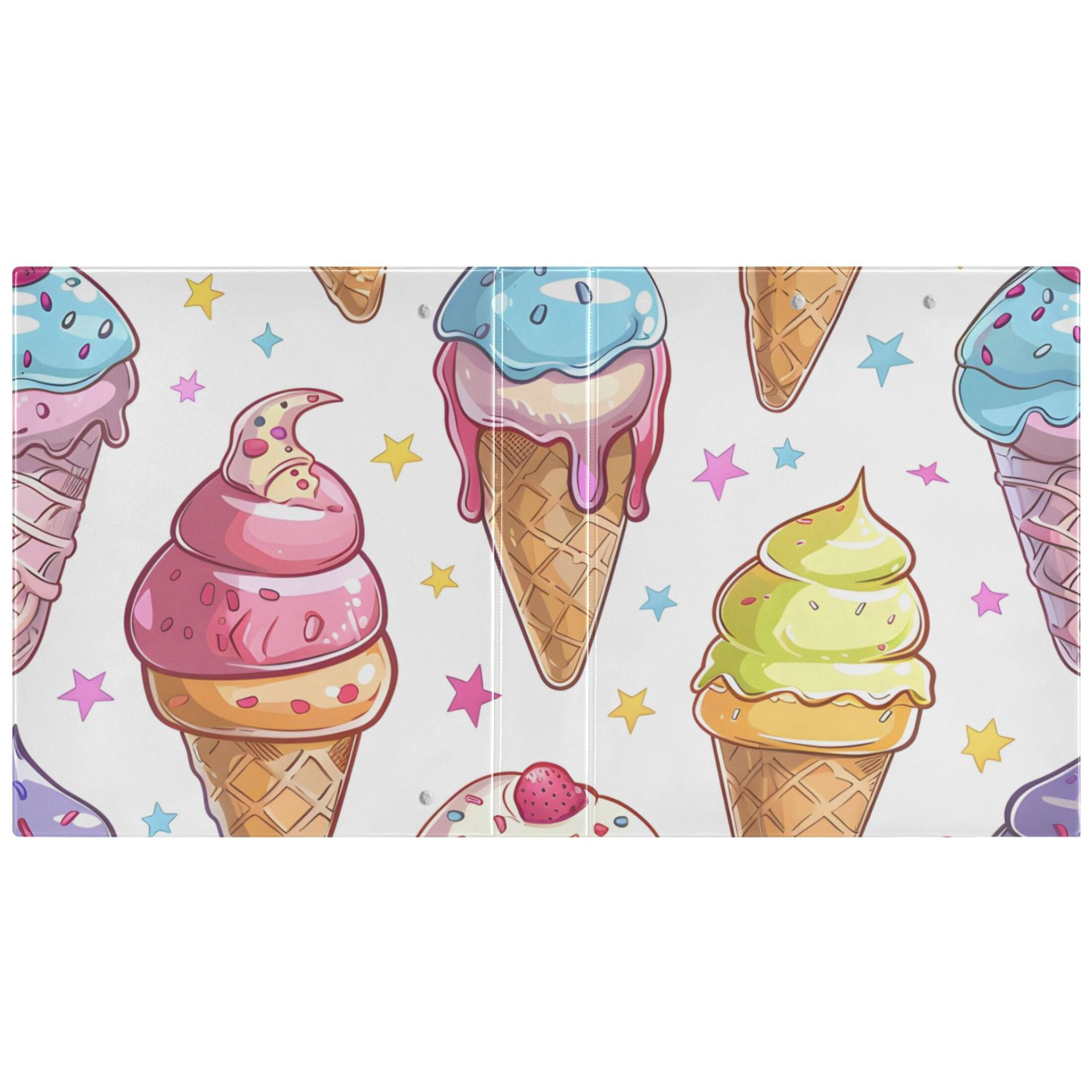 Ice Cream 3 Ring Binders 1.5 inch Hardcover File Folders with Interior Pockets A4 Size Organizer for School Office Hospital