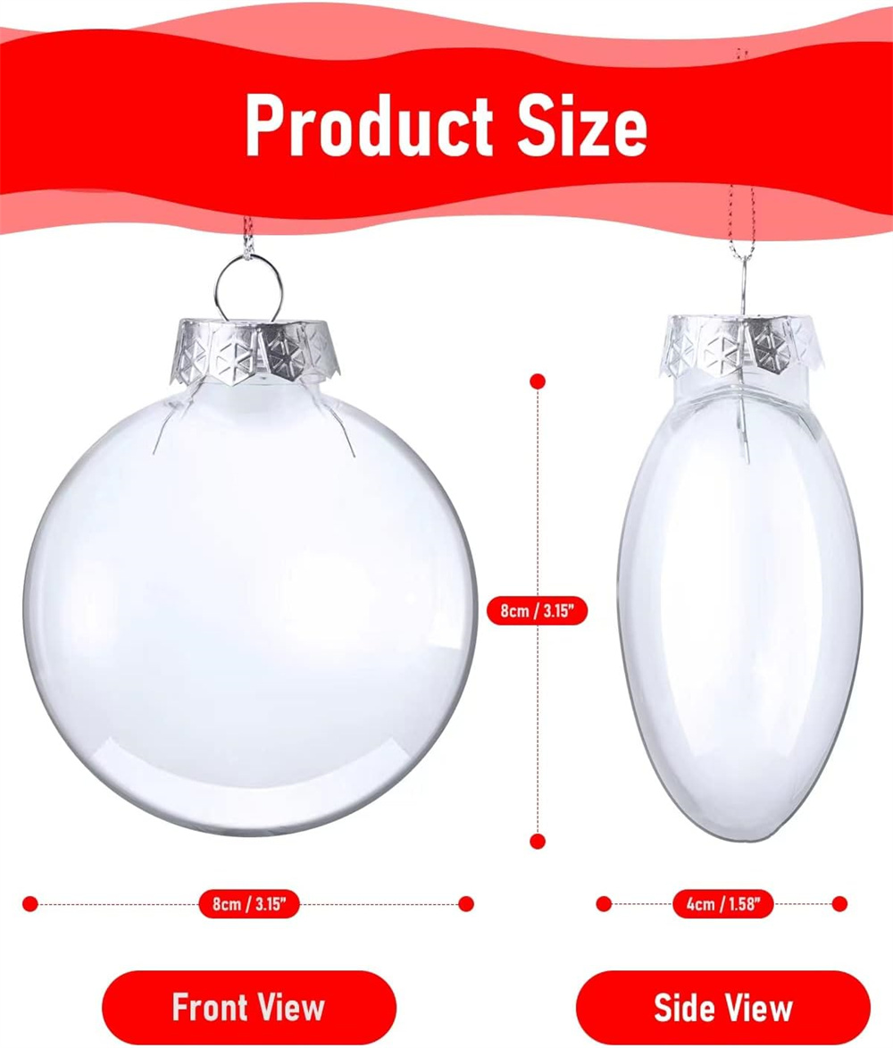 NOGIS Set of 12, 3.15/80mm Clear Plastic Christmas Ornaments for