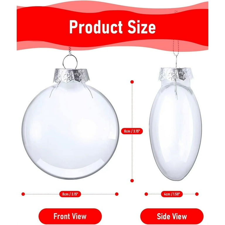 12 Pcs(3.15/80mm) Clear Plastic Fillable Ball Ornament Set Christmas Tree  Ornaments ,Clear Plastic Ornaments for Crafts fillable