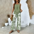 thumbnail image 2 of WTOBBY Women's Summer Vacation Outfit, Double-Layer Sleeveless Vest Top & Loose Casual Pants 2-Piece Set, Lightweight Travel Wear,Army Green L, 2 of 3