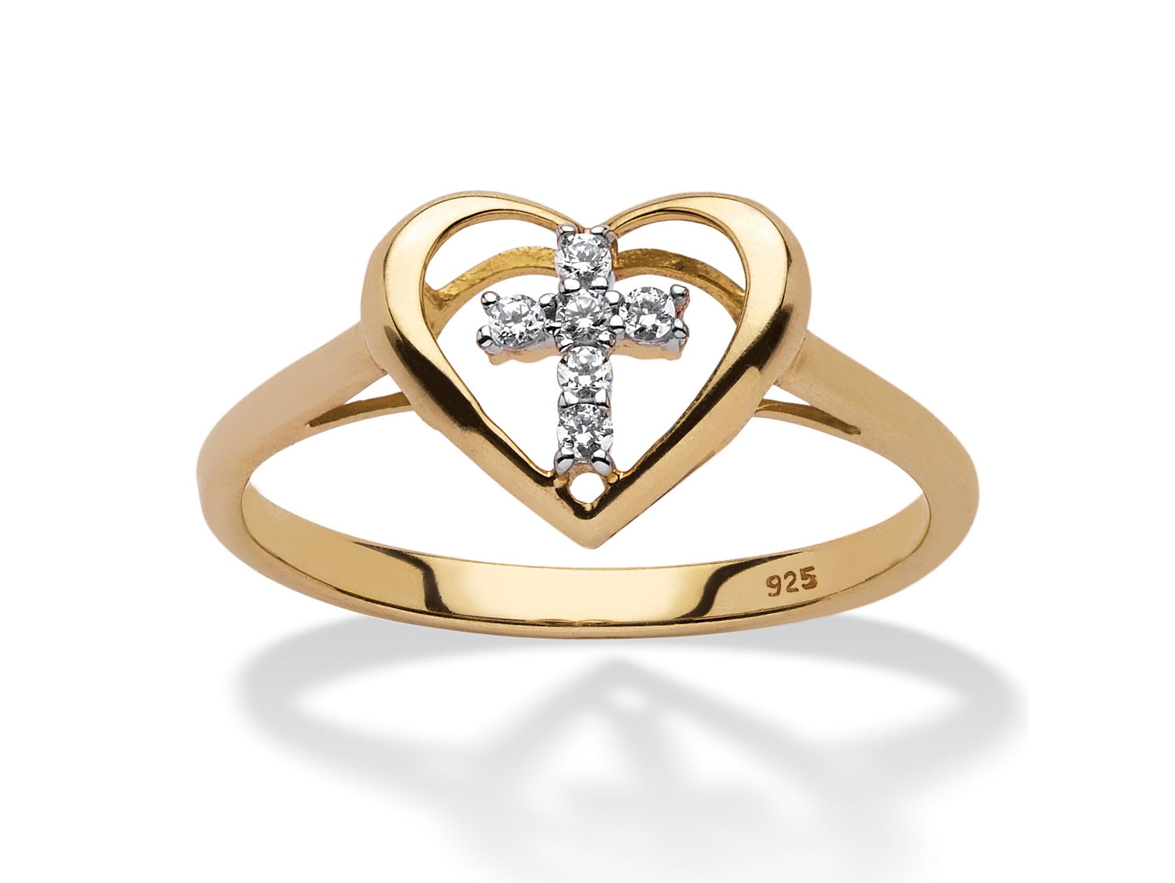 Diamond Accent Floating Cross Heart Ring in 18k Yellow Gold over