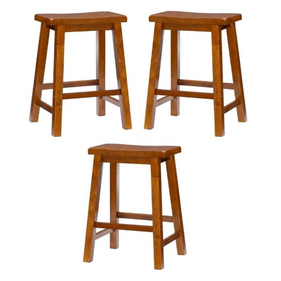 Home Square 24" Wood Counter Stool in Honey Brown - Set of 3
