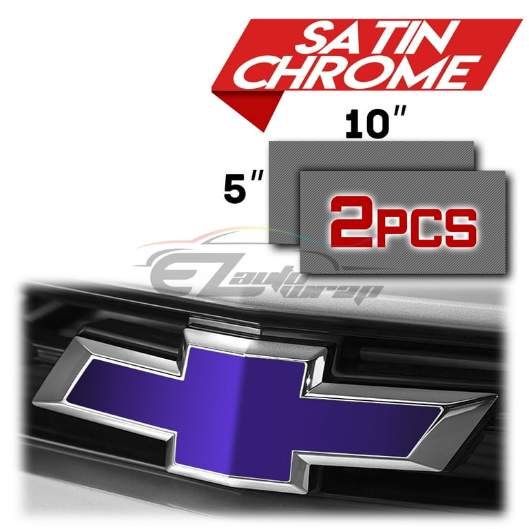 2Pcs Chevy Bowtie Vinyl Wrap - 5x10" Satin Chrome Purple Decal Film With Free Installation Tool Kit