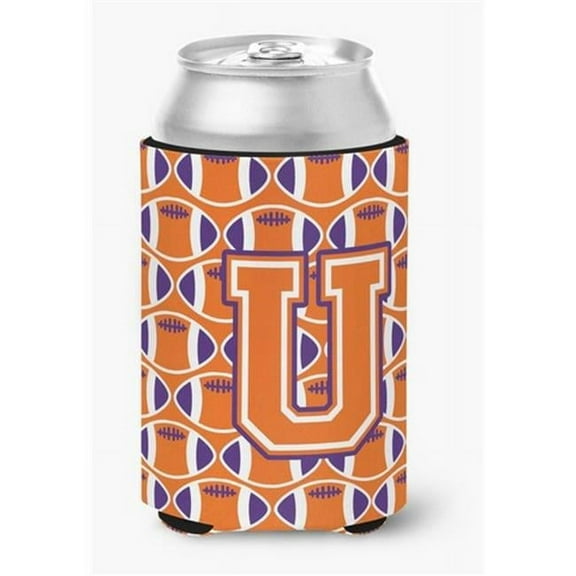 Letter U Football Orange, White & Regalia Can or Bottle Hugger