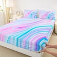 thumbnail image 3 of Feelyou Teens Dreamy Artwork Queen Sheet Sets, Modern Fashion Stripes Flat Sheet, Blue Pink Abstract Queen Fitted Sheet, Luxury Bedroom Decor, 4pcs, 3 of 7