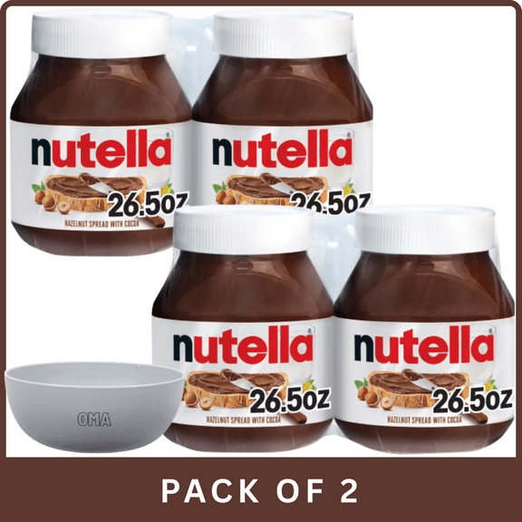 Nutella Hazelnut Spread with Cocoa (26.5 oz)-2pk, With Olive White Bowl By OMA