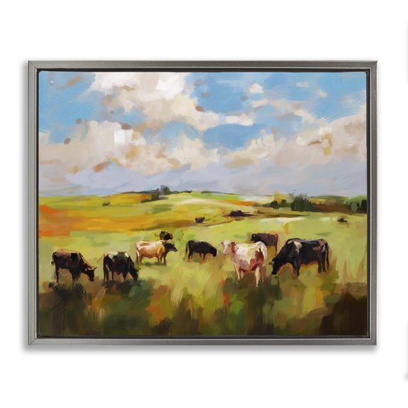 Stupell Industries Rustic Lodge Cows Grazing Gray Floating Frame Canvas Art, 31 x 25, by Ziwei Li