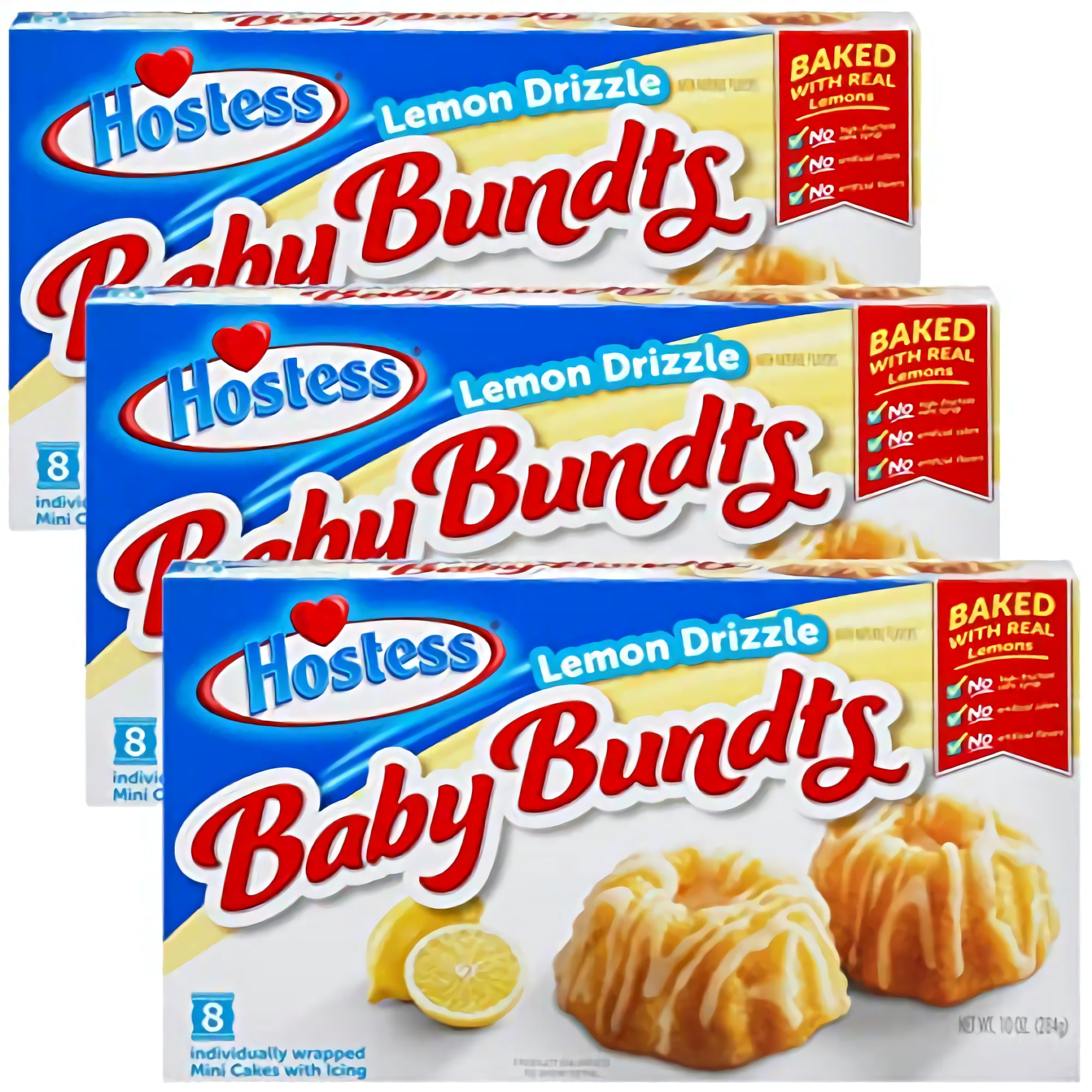 Hostess Lemon Drizzle Baby Bundt Cakes | 30 Ounce (24 Total Cakes in 3 Boxes)