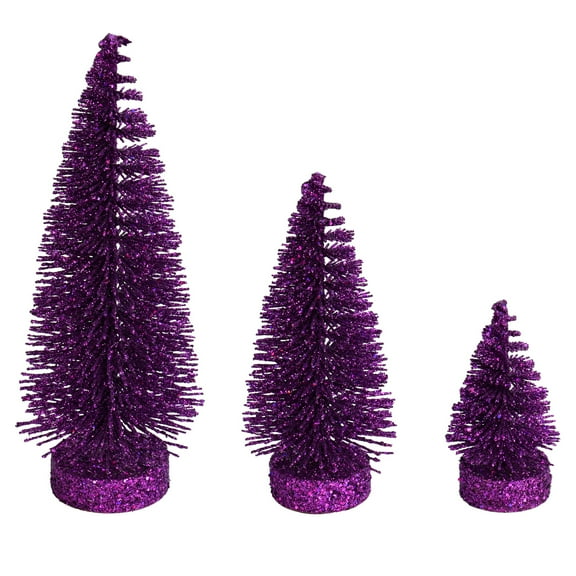 Vickerman 3"-5"-7" Plum Glitter Oval Pine Artificial Christmas Tree, Set of 3