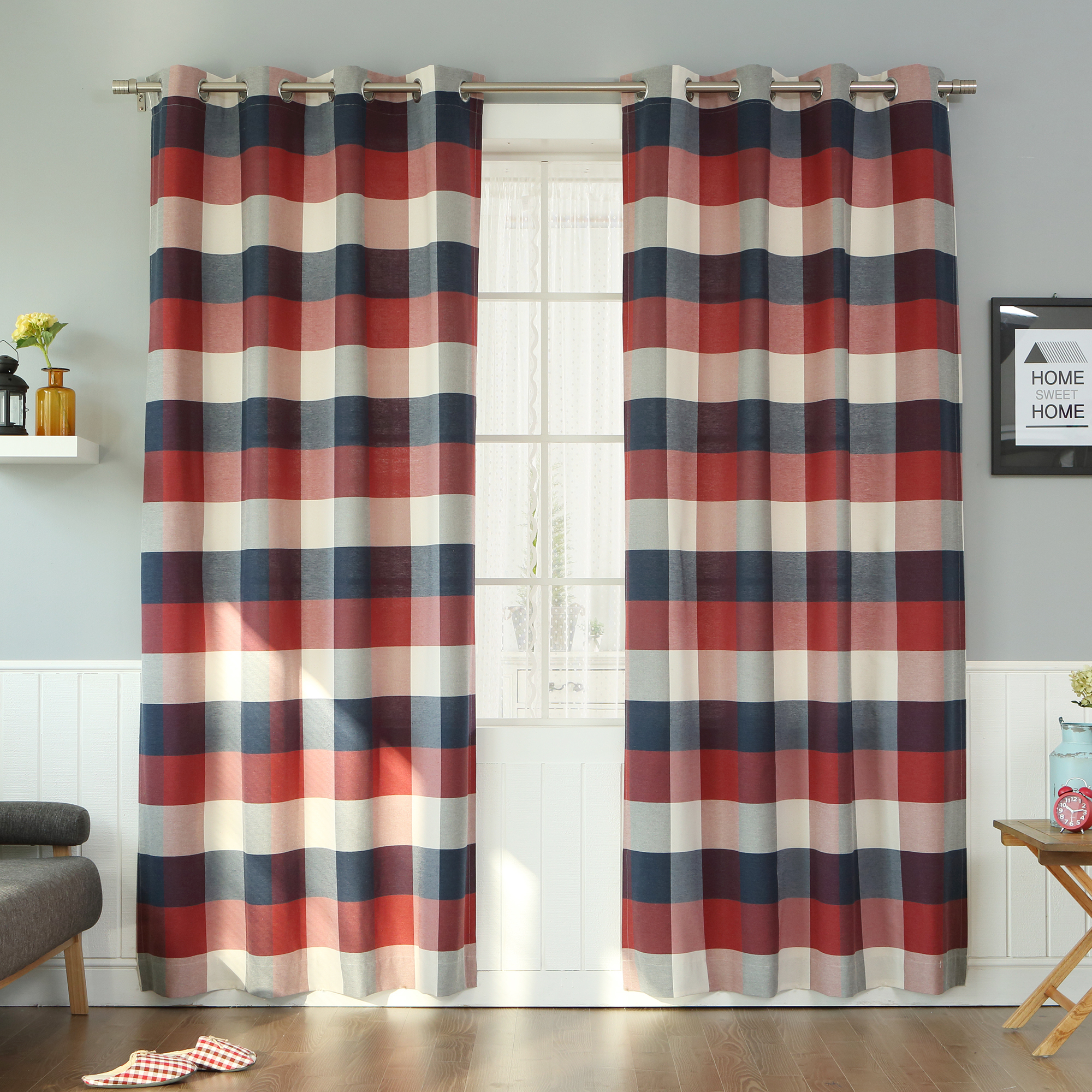 Quality Home Cotton Blend Check Curtains Red 52" x 96" (Set of 2