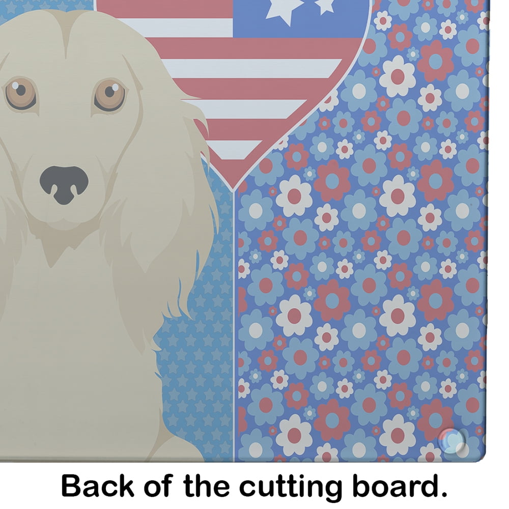 Longhair Cream Dachshund Glass Cutting Board Large 12 in x 15 in