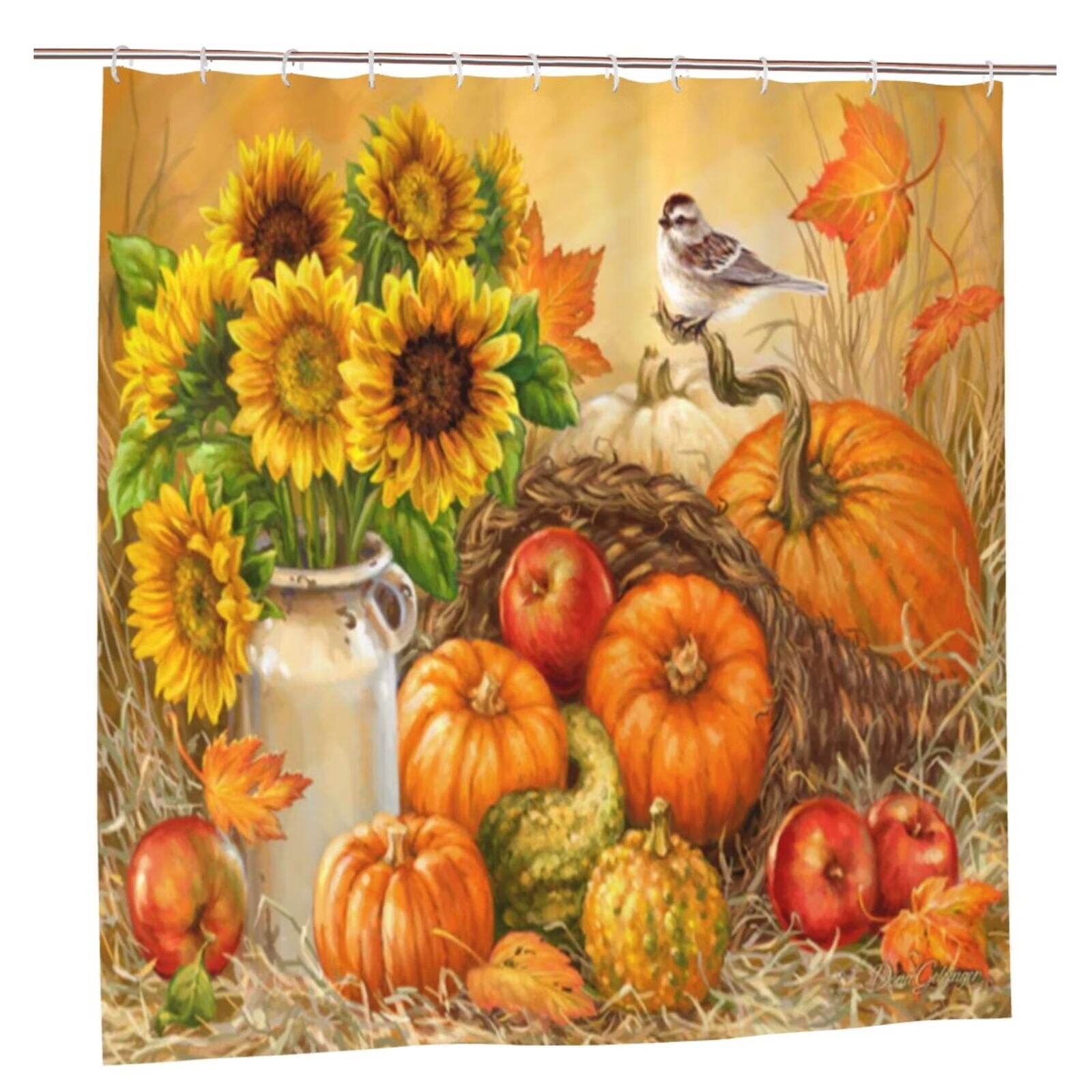 JOOCAR Autumn Pumpkin Sunflower Shower Curtain Thanksgiving Harvest