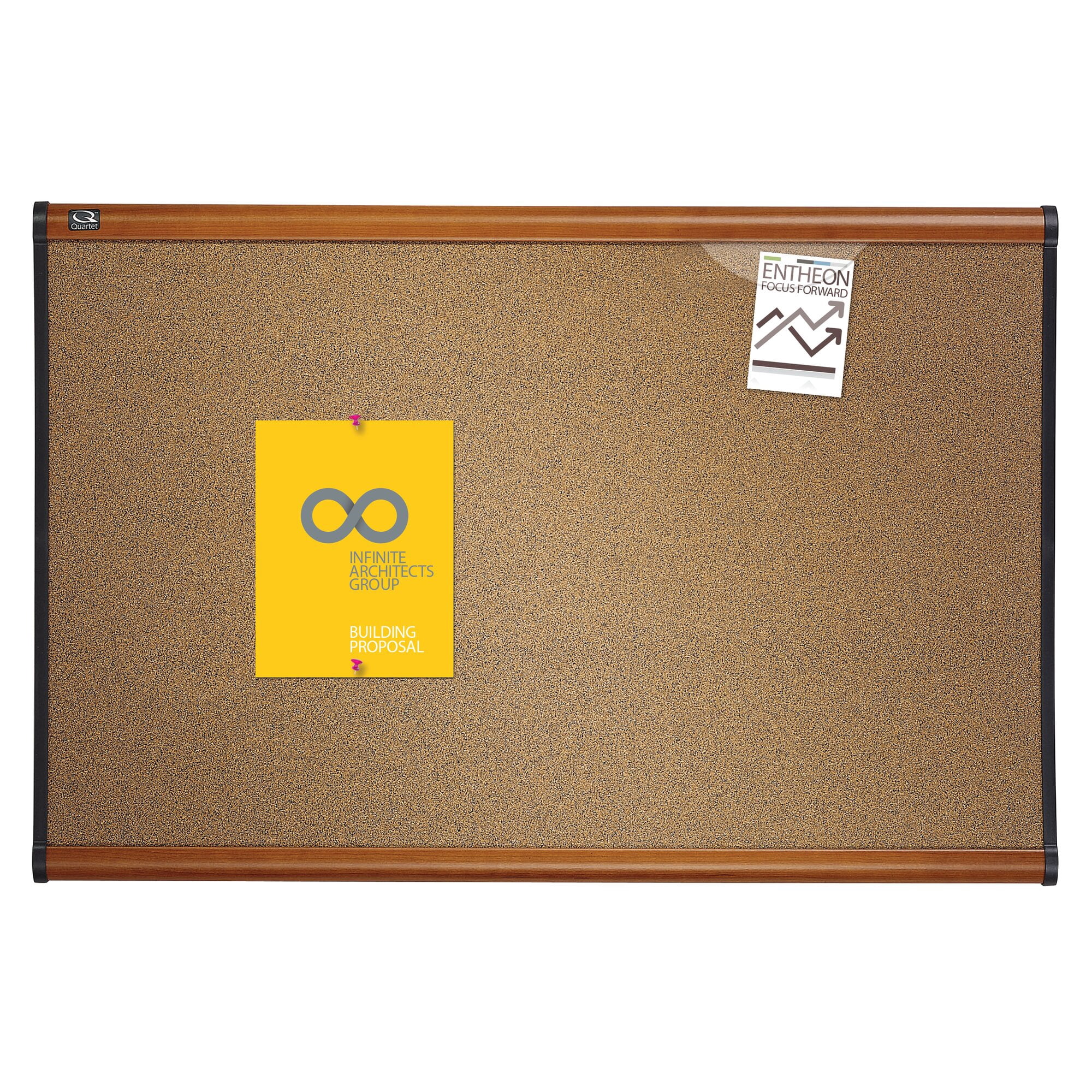 Quartet Prestige Bulletin Board, Brown Graphite-blend Surface, 36 X 24, Cherry Frame