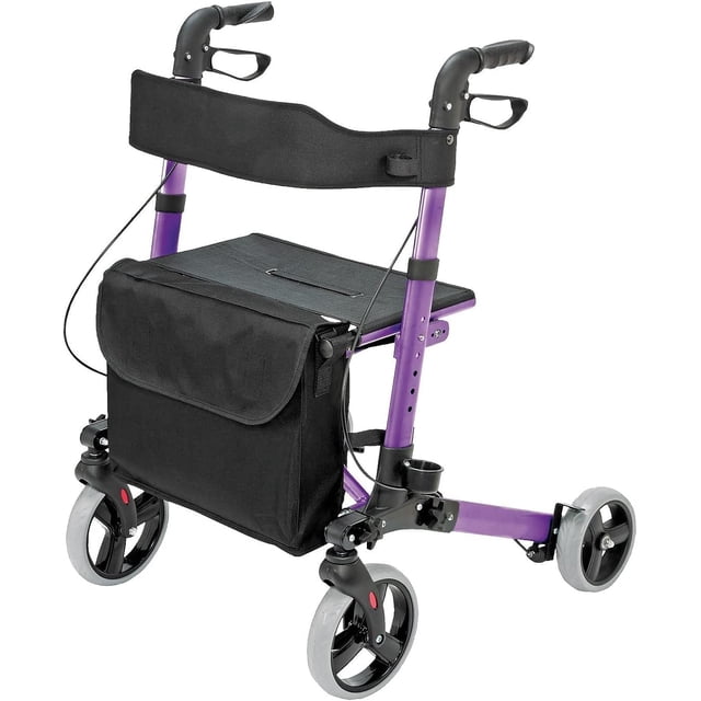 Andador con ruedas HealthSmart Walker con asiento y respaldo, compatible con FSA y HSA, altura de manija ajustable, bolsa de almacenamiento y un marco liviano y duradero que se pliega fácilmente y sop