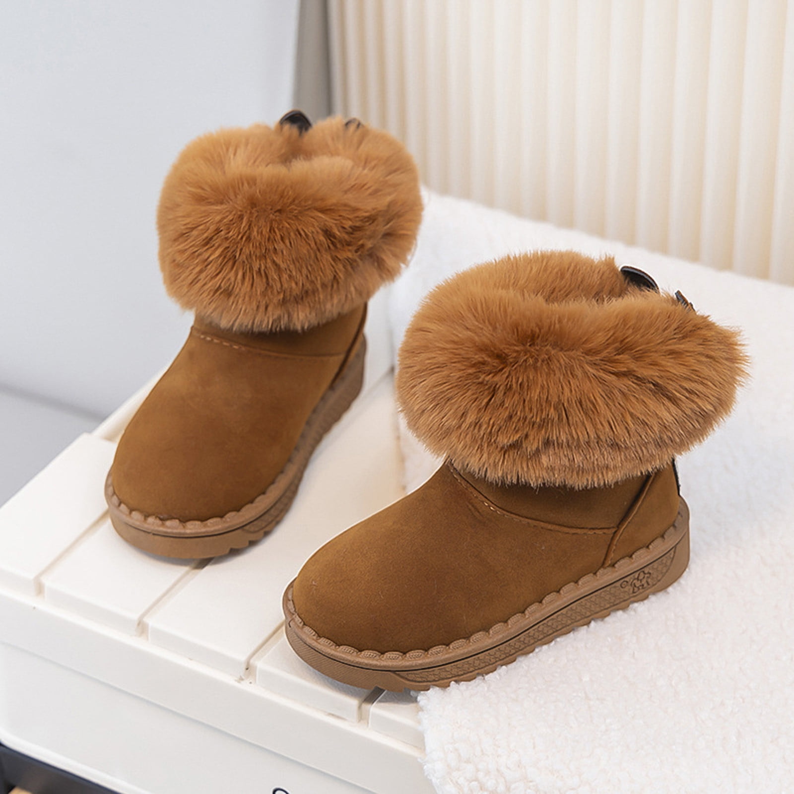 Dakaela Winter Snow Boots Boys Girls Soft Warm Shoes Toddler Plush Slip on Booties Kids Outdoor Boot