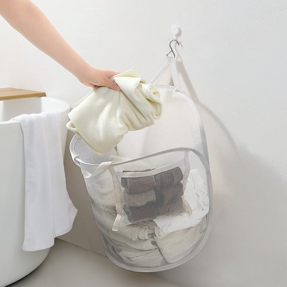 Taicans Laundry Sorter with 3 Compartments,Hanging Wall Mounted Foldable Hamper,20.7x15.7x12 in Breathable Mesh Dirty Clothes Basket with Hooks for Bathroom Bedroom Space Saving Storage