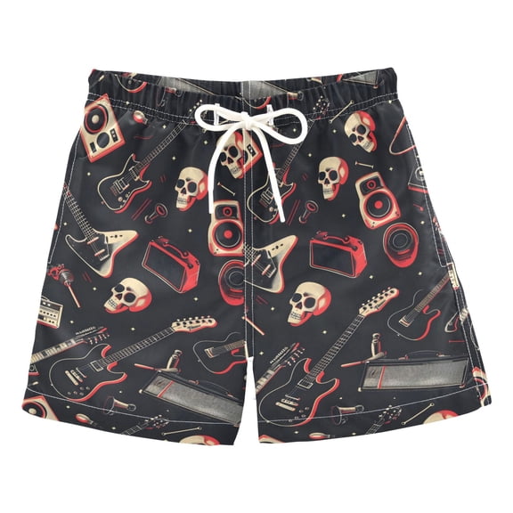 joogoo Boy Swim Trunks Guitar Skull Player Bathing Beach Board Shorts M