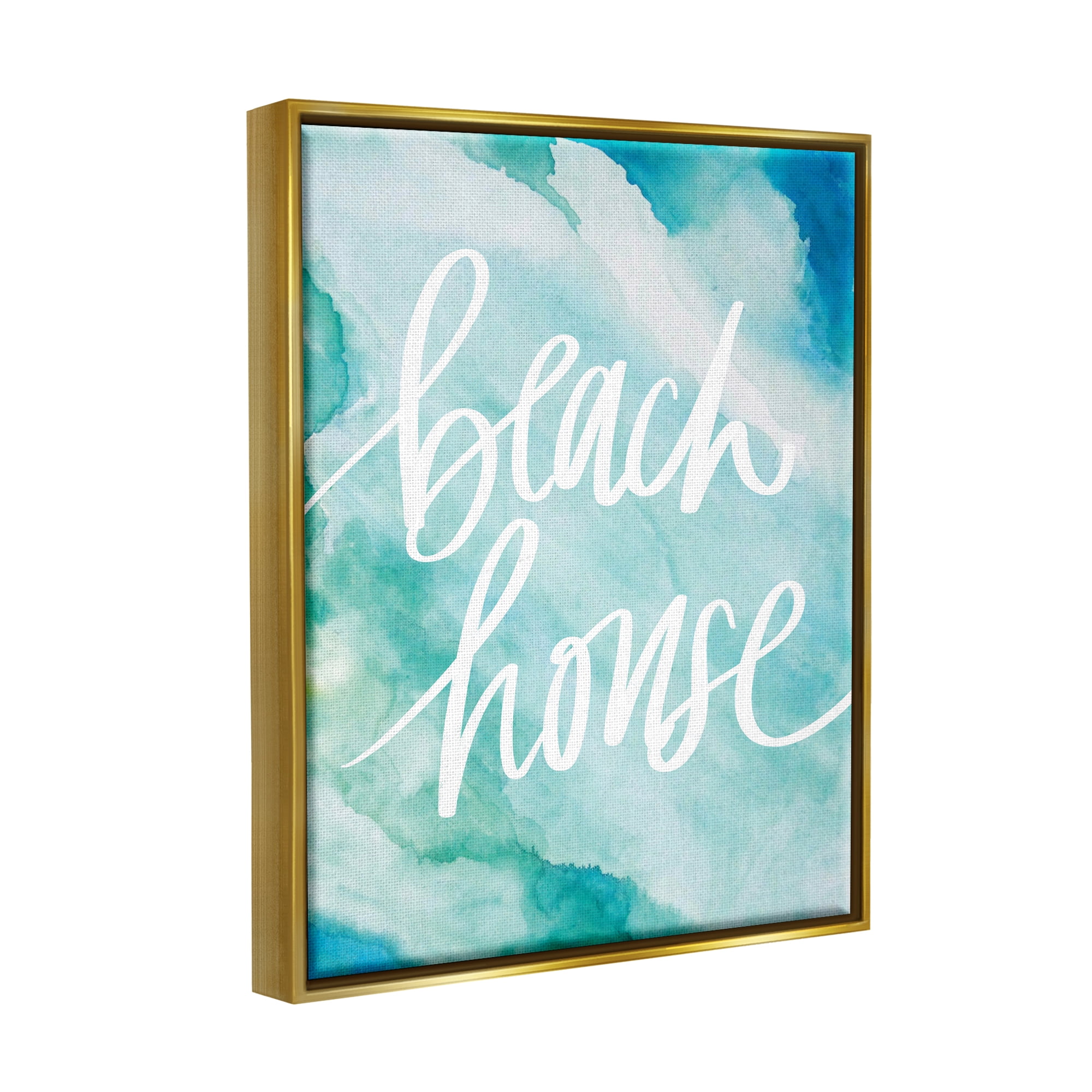 Stupell Industries Beach House Watercolor Phrase Nature Painting Gold Floater Framed Art Print Wall Art, 17 x 21