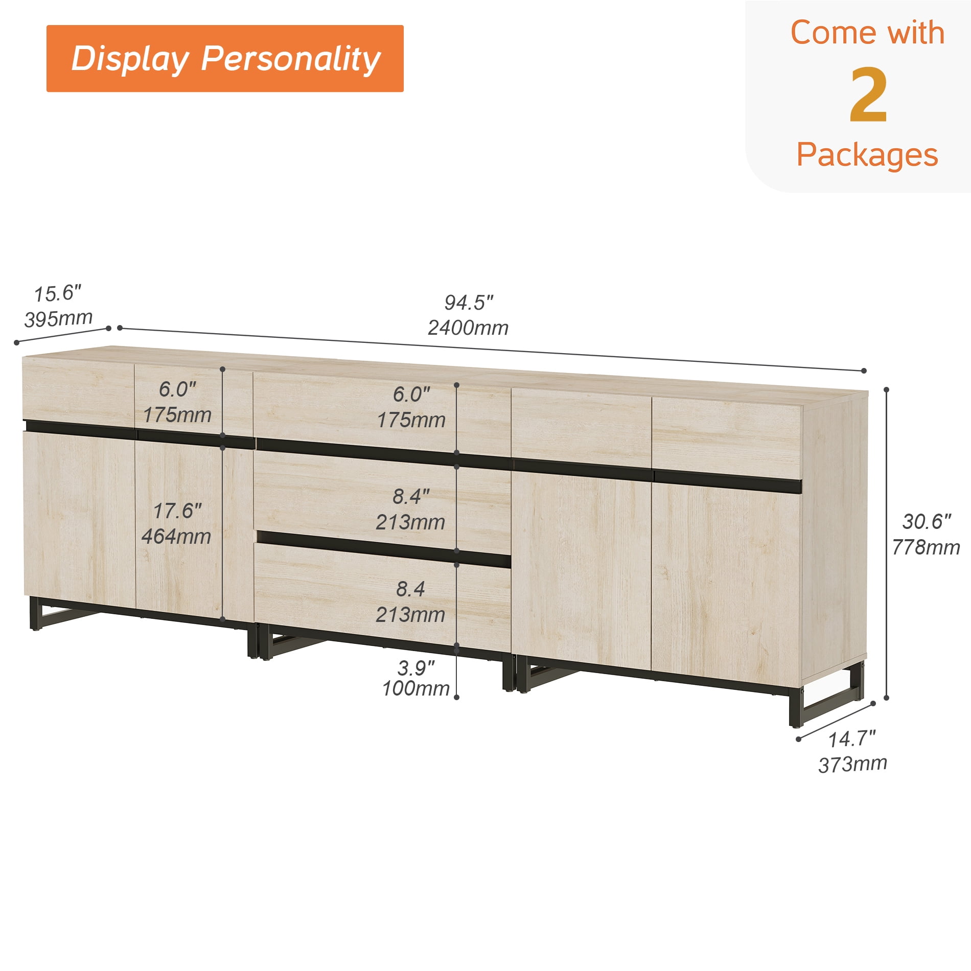WAMPAT Modern TV Stand for TVs up to 100 inch, 3 in 1 TV Console with Adjustable Shelves and 3 Drawers, Media Console for Living Room,Bedroom, Beige