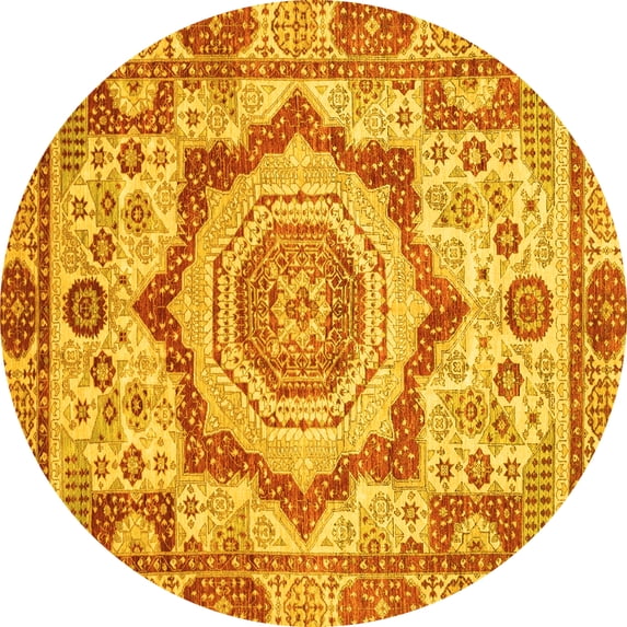 Ahgly Company Machine Washable Indoor Round Abstract Yellow Modern Area Rugs, 6' Round