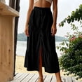 thumbnail image 2 of Womens Elastic High Waist Tiered Ruffle Midi Skirt Front Split Button Down Solid Boho Long Skirt for Summer Casual Wear Black M(M), 2 of 7
