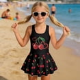 thumbnail image 3 of COEQINE Girls One Piece Swimsuit with Attached Liner, Scoop Neck V-Back Swim Dress for Swim Lessons, Polyester Spandex Bathing Suit for Girls 3-4 Year Olds, Cherry Heart Black, 3 of 8