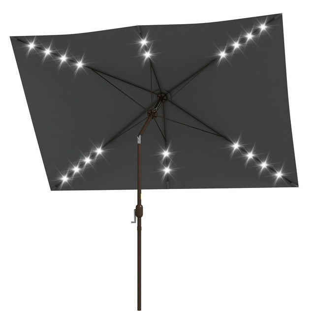 Outsunny Parasol de Terrasse 1,98 m x 3,05 m, Éclairage DEL, Gris Foncé