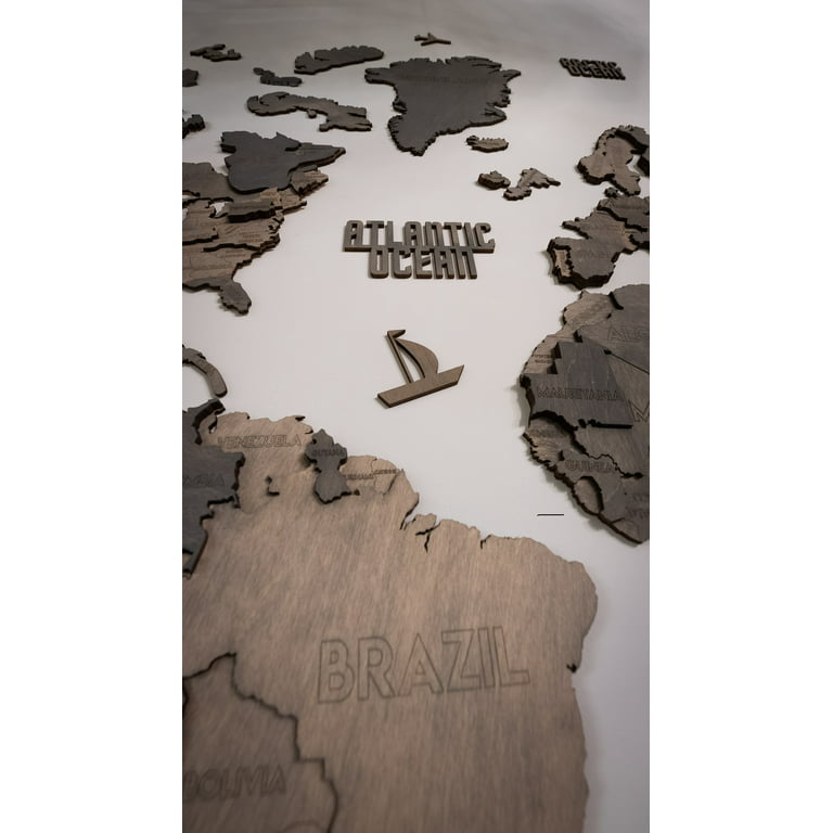 3D Wood World Map for Wall Decor - Home Decor Classic World Map for Travel Lover - 3D Wood World Map Wall Art for Home & Kitchen or Office - Unique