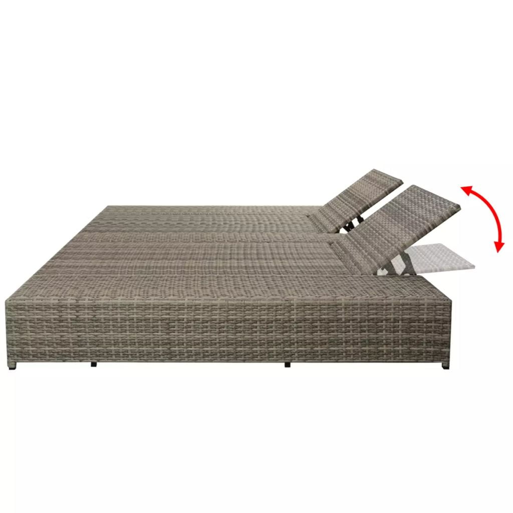Double Sun Lounger with Cushion, Sun Lounger for Sunbathing