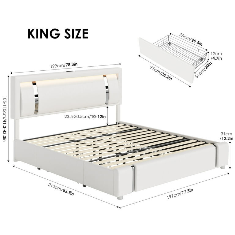 Free Shipping! Homfa King Size LED Bed Frame with 2 Storage