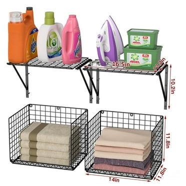Arsvita 2 Pack Laundry Room Shelves, Over Washer and Dryer Shelf, Wall Mounted Storage and Clothes Drying Rack, Black, 14" D x 11.8" W x 11.8" H