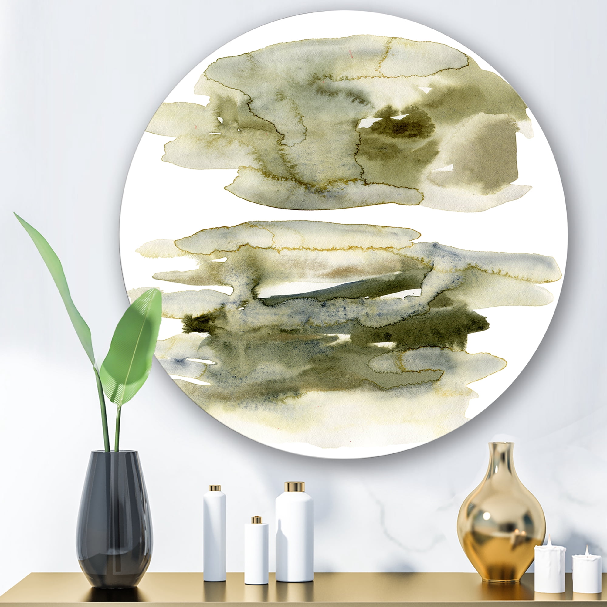 Designart 'Abstract Clouds In Dark Green II' Modern Circle Metal Wall Art 11x11 - Disc of 11