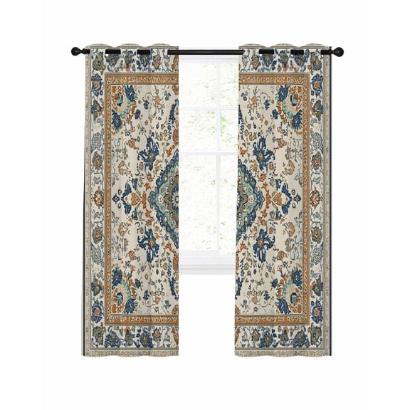 Boho Chic Blackout Curtains, Light Blocking Print Window Curtains, Traditional Classic Geometric Farmhouse Thermal Insulated Window Drapes for Living Room Kitchen Cafe 2 Panels, 55"W x 39"L