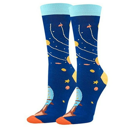 

QQKDB Casual Universe Printed Socks Elastic Adult Cotton Mid-calf Length Socks