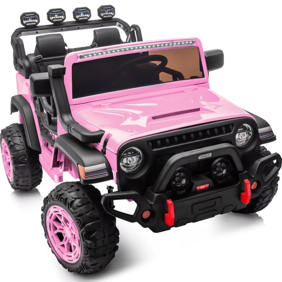 Hikiddo 12V 2 Seater Ride on Truck, Electric Ride on Car Vehicle for Big Kids w/ Remote, Bluetooth - Light Pink