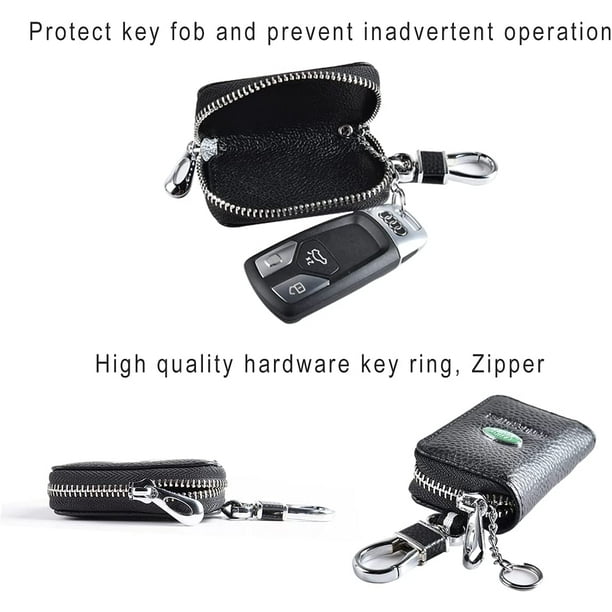 Étui à clés de voiture pour porte-clés de voiture avec logo Hyundai, porte- clés en cuir véritable pour protéger la clé de la télécommande des dommages  Smart Key Keyring Zipper Bag pour hommes