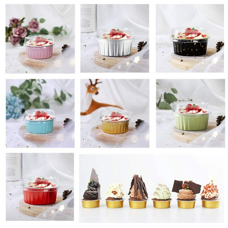 Aluminum Foil Cupcake Baking Cup, Disposable Mini Aluminum Cream Pudding,  Cupcake Lining, Aluminum Foil Desert Cake Pan Flan Mold Tin Foil Cup With  Lid Container For Baking Catering For Restaurant/food Truck/bakery 