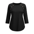 thumbnail image 6 of Craaazy Spring Tops for Women Casual 3/4 Sleeve Solid Color Crew Neck Button Accent Shirts for Everyday Wear, Weekend Errands, 6 of 7