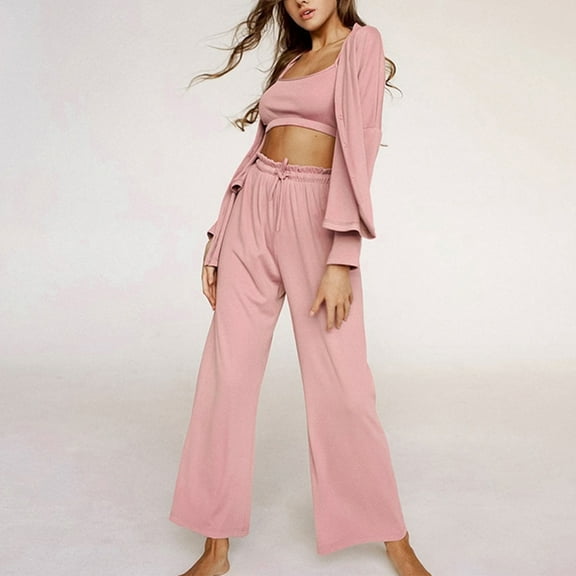 women's suits 2 piece outfit v neck print Asymmetrical cardigan straight leg pants business casual sets (S, Pink)