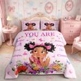 thumbnail image 2 of meiyoeat Cartoon Black Girl Full Size Comforter Sets 3-Piece,Floral Butterfly Pattern Bedding Comforter Set,Pink Black,Grey Reversible,1 Comforter and 2 Pillowcases, 2 of 6