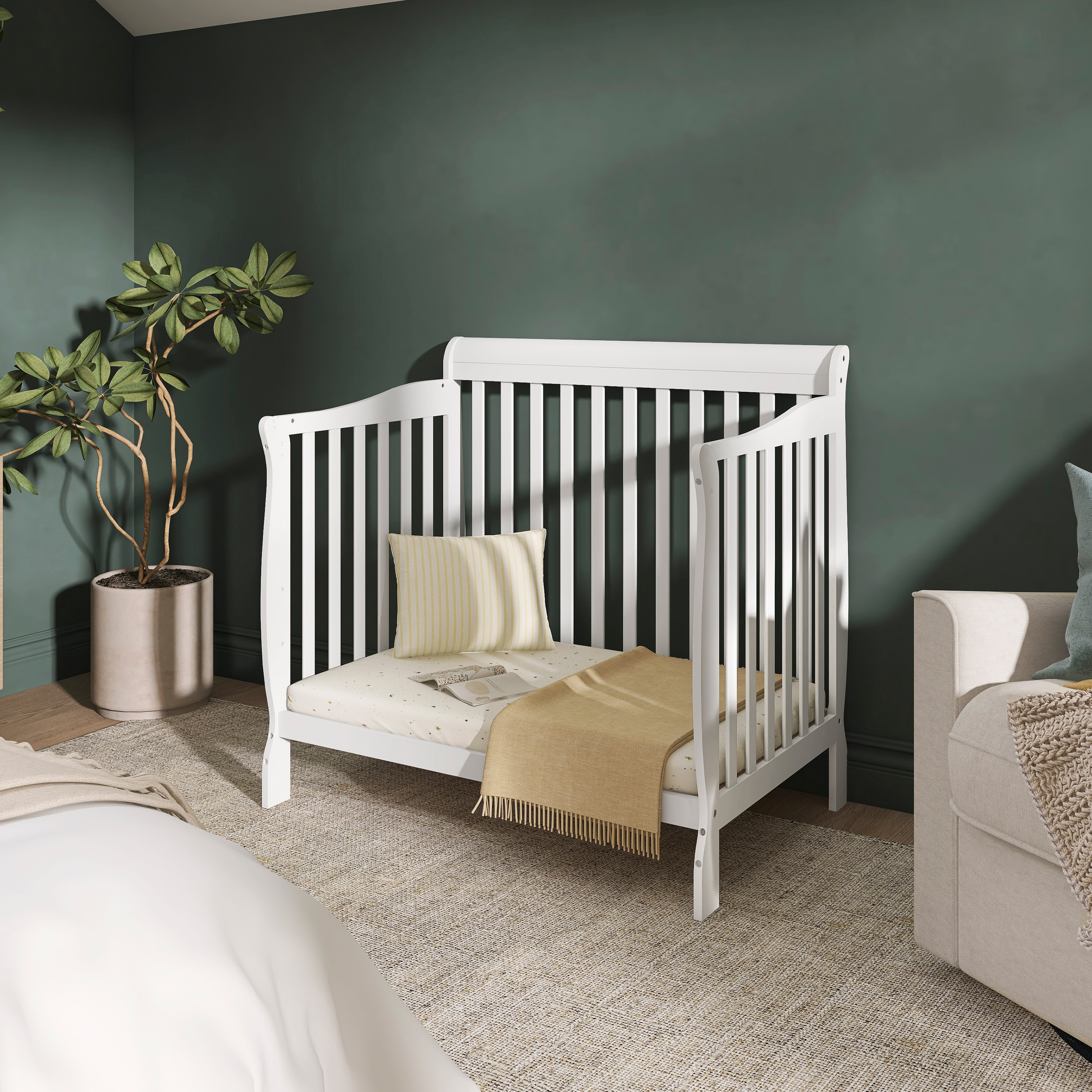 Dream On Me Aden 4-in-1 Convertible Mini Crib In White, Greenguard Gold Certified